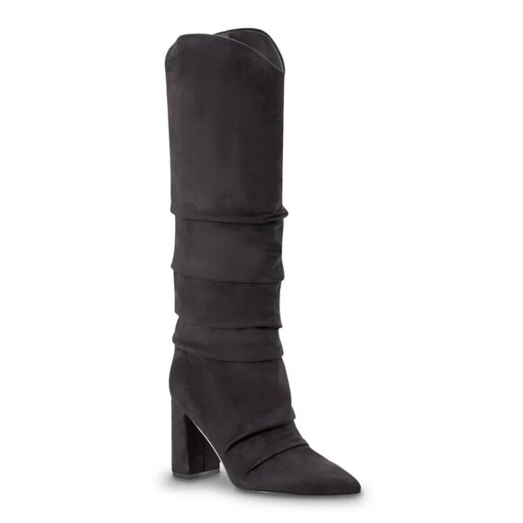 Marc Fisher Fadora Knee High Dress Boots Black Faux Suede 6 Block Heel MSRP $159 - Picture 1 of 3
